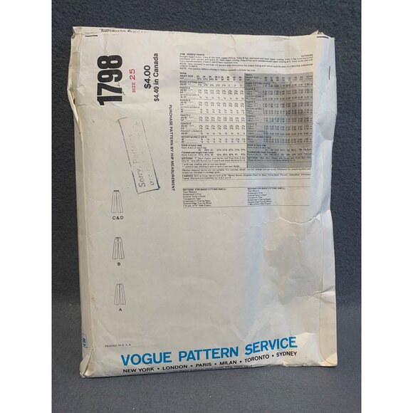 Vintage Vogue Patterns 1798 Pants - Size 25 - 70s Fashion - Picture 2 of 2